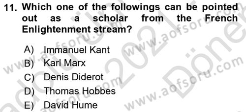 Political Thought Dersi 2021 - 2022 Yılı (Final) Dönem Sonu Sınav Soruları 11. Soru