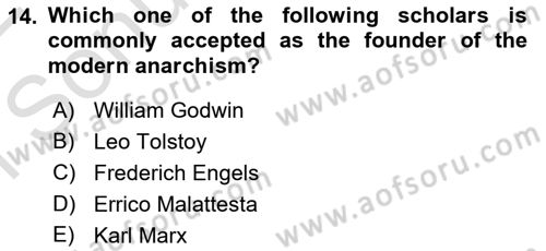 Political Thought Dersi 2021 - 2022 Yılı (Final) Dönem Sonu Sınav Soruları 14. Soru