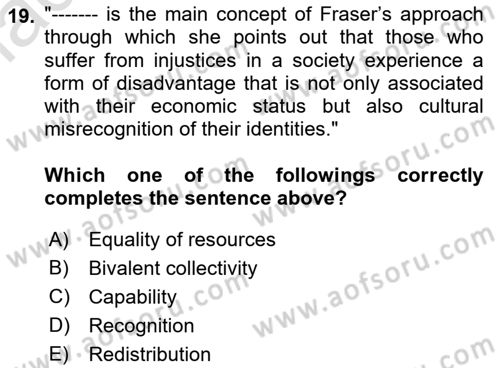 Political Thought Dersi 2021 - 2022 Yılı (Final) Dönem Sonu Sınav Soruları 19. Soru