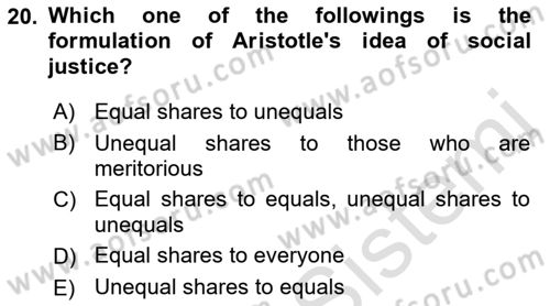 Political Thought Dersi 2021 - 2022 Yılı (Final) Dönem Sonu Sınav Soruları 20. Soru