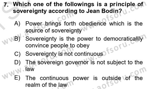 Political Thought Dersi 2021 - 2022 Yılı (Final) Dönem Sonu Sınav Soruları 7. Soru