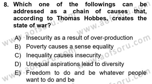 Political Thought Dersi 2021 - 2022 Yılı (Final) Dönem Sonu Sınav Soruları 8. Soru