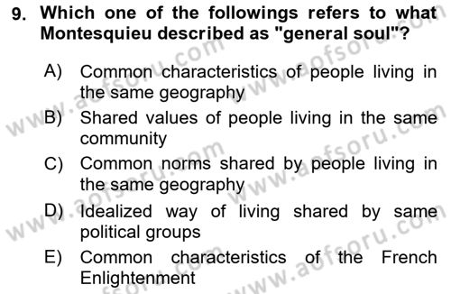 Political Thought Dersi 2021 - 2022 Yılı (Final) Dönem Sonu Sınav Soruları 9. Soru