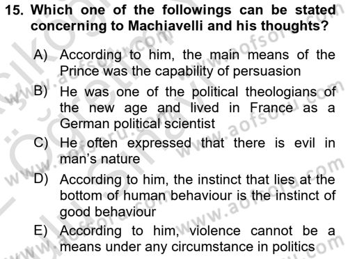 Political Thought Dersi 2021 - 2022 Yılı Yaz Okulu Sınav Soruları 15. Soru