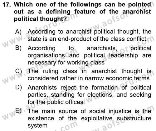 Political Thought Dersi 2021 - 2022 Yılı Yaz Okulu Sınav Soruları 17. Soru