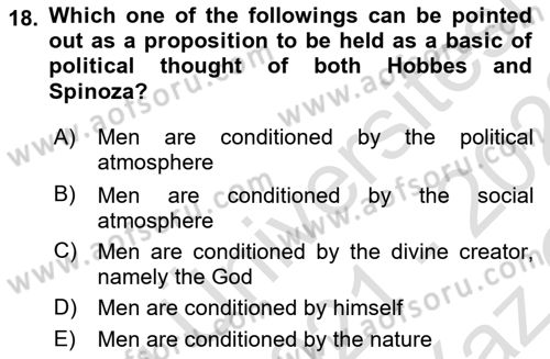 Political Thought Dersi 2021 - 2022 Yılı Yaz Okulu Sınav Soruları 18. Soru