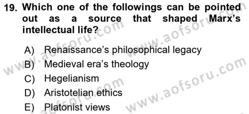 Political Thought Dersi 2021 - 2022 Yılı Yaz Okulu Sınav Soruları 19. Soru
