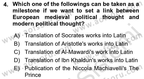 Political Thought Dersi 2021 - 2022 Yılı Yaz Okulu Sınav Soruları 4. Soru