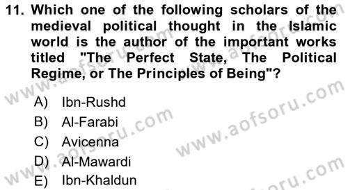 Political Thought Dersi 2022 - 2023 Yılı (Vize) Ara Sınav Soruları 11. Soru