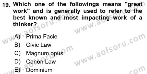 Political Thought Dersi 2022 - 2023 Yılı (Vize) Ara Sınav Soruları 19. Soru