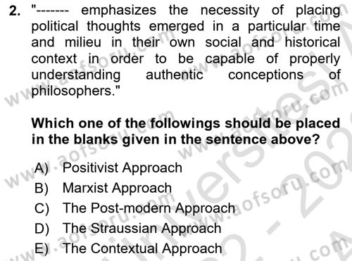 Political Thought Dersi Ara Sınavı Deneme Sınav Soruları 2. Soru