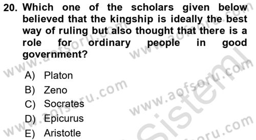 Political Thought Dersi 2022 - 2023 Yılı (Vize) Ara Sınav Soruları 20. Soru