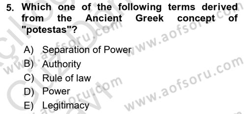 Political Thought Dersi Ara Sınavı Deneme Sınav Soruları 5. Soru