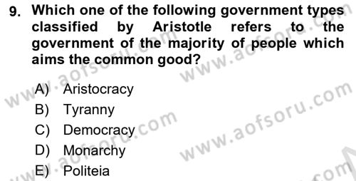 Political Thought Dersi 2022 - 2023 Yılı (Vize) Ara Sınav Soruları 9. Soru