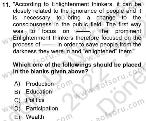 Political Thought Dersi 2022 - 2023 Yılı (Final) Dönem Sonu Sınav Soruları 11. Soru