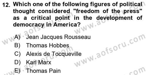 Political Thought Dersi 2022 - 2023 Yılı (Final) Dönem Sonu Sınav Soruları 12. Soru