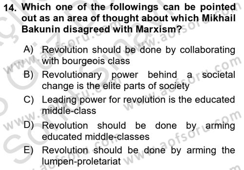 Political Thought Dersi 2022 - 2023 Yılı (Final) Dönem Sonu Sınav Soruları 14. Soru