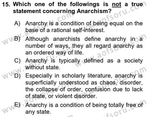 Political Thought Dersi 2022 - 2023 Yılı (Final) Dönem Sonu Sınav Soruları 15. Soru