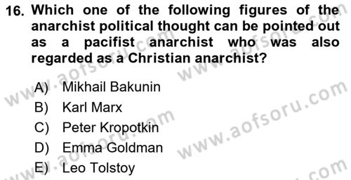 Political Thought Dersi 2022 - 2023 Yılı (Final) Dönem Sonu Sınav Soruları 16. Soru