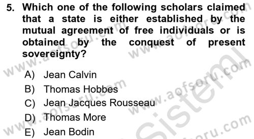 Political Thought Dersi 2022 - 2023 Yılı (Final) Dönem Sonu Sınav Soruları 5. Soru