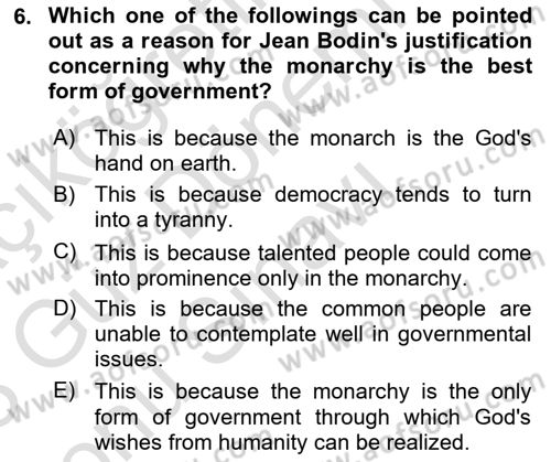 Political Thought Dersi 2022 - 2023 Yılı (Final) Dönem Sonu Sınav Soruları 6. Soru
