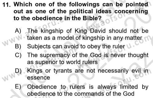 Political Thought Dersi 2022 - 2023 Yılı Yaz Okulu Sınav Soruları 11. Soru