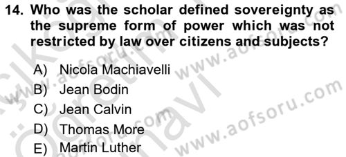 Political Thought Dersi 2022 - 2023 Yılı Yaz Okulu Sınav Soruları 14. Soru