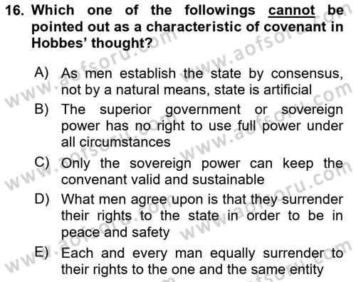 Political Thought Dersi 2022 - 2023 Yılı Yaz Okulu Sınav Soruları 16. Soru