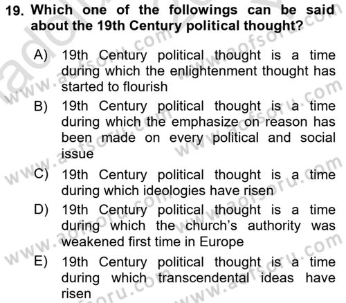 Political Thought Dersi 2022 - 2023 Yılı Yaz Okulu Sınav Soruları 19. Soru