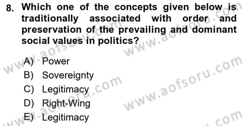 Political Thought Dersi 2022 - 2023 Yılı Yaz Okulu Sınav Soruları 8. Soru