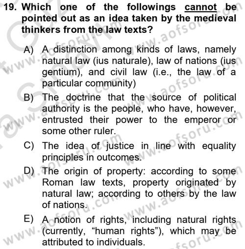Political Thought Dersi 2023 - 2024 Yılı (Vize) Ara Sınav Soruları 19. Soru