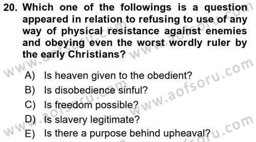 Political Thought Dersi 2023 - 2024 Yılı (Vize) Ara Sınav Soruları 20. Soru