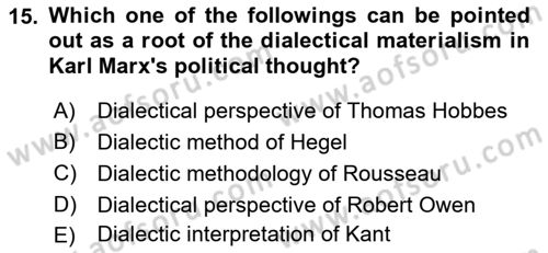 Political Thought Dersi 2023 - 2024 Yılı (Final) Dönem Sonu Sınav Soruları 15. Soru
