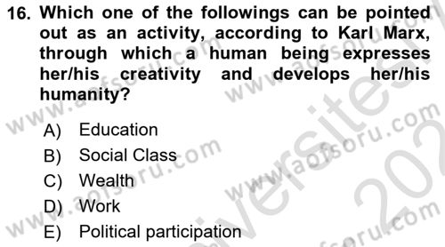Political Thought Dersi 2023 - 2024 Yılı (Final) Dönem Sonu Sınav Soruları 16. Soru