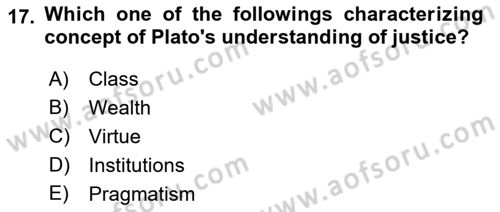 Political Thought Dersi 2023 - 2024 Yılı (Final) Dönem Sonu Sınav Soruları 17. Soru