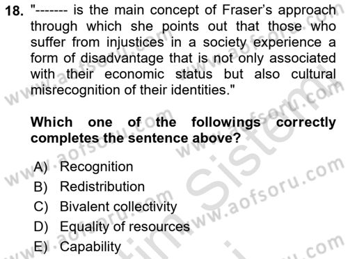 Political Thought Dersi 2023 - 2024 Yılı (Final) Dönem Sonu Sınav Soruları 18. Soru