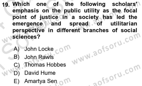 Political Thought Dersi 2023 - 2024 Yılı (Final) Dönem Sonu Sınav Soruları 19. Soru