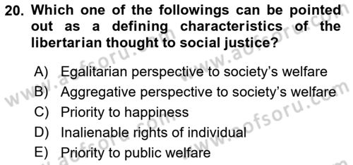 Political Thought Dersi 2023 - 2024 Yılı (Final) Dönem Sonu Sınav Soruları 20. Soru
