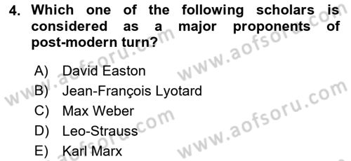 Political Thought Dersi 2023 - 2024 Yılı (Final) Dönem Sonu Sınav Soruları 4. Soru
