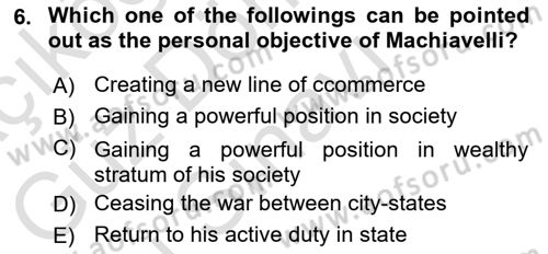 Political Thought Dersi 2023 - 2024 Yılı (Final) Dönem Sonu Sınav Soruları 6. Soru