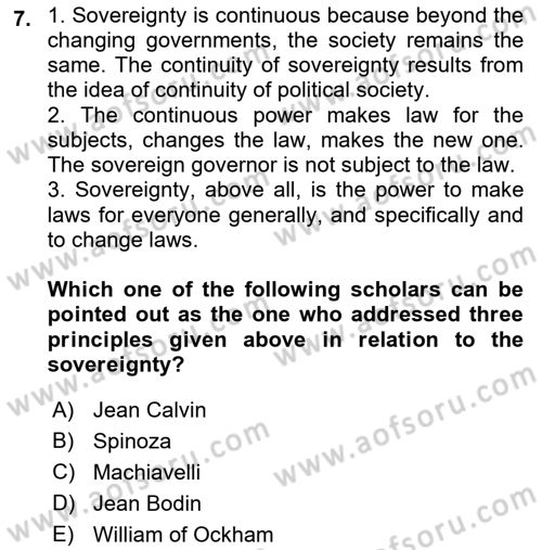 Political Thought Dersi 2023 - 2024 Yılı (Final) Dönem Sonu Sınav Soruları 7. Soru