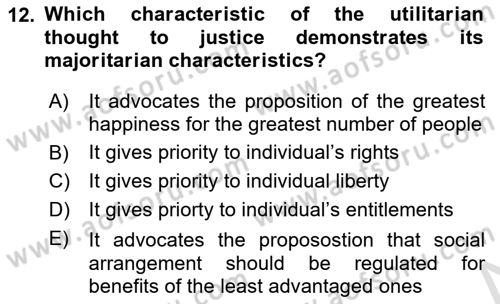 Political Thought Dersi 2023 - 2024 Yılı Yaz Okulu Sınav Soruları 12. Soru