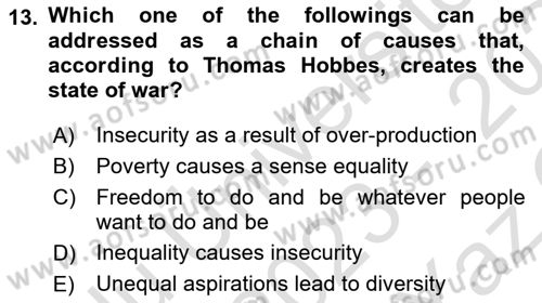 Political Thought Dersi 2023 - 2024 Yılı Yaz Okulu Sınav Soruları 13. Soru