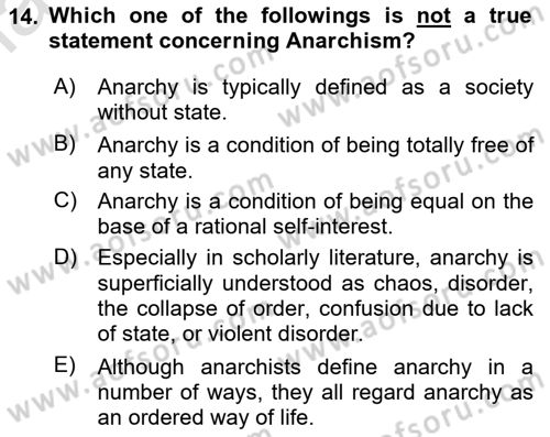 Political Thought Dersi 2023 - 2024 Yılı Yaz Okulu Sınav Soruları 14. Soru