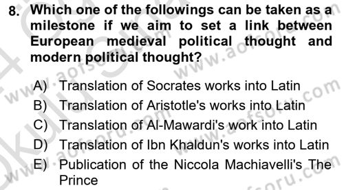 Political Thought Dersi 2023 - 2024 Yılı Yaz Okulu Sınav Soruları 8. Soru