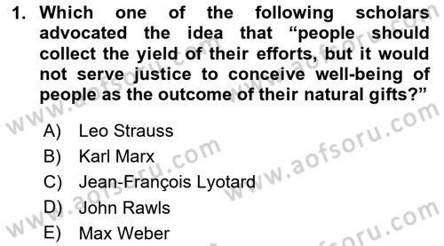 Political Thought Dersi 2024 - 2025 Yılı (Vize) Ara Sınav Soruları 1. Soru