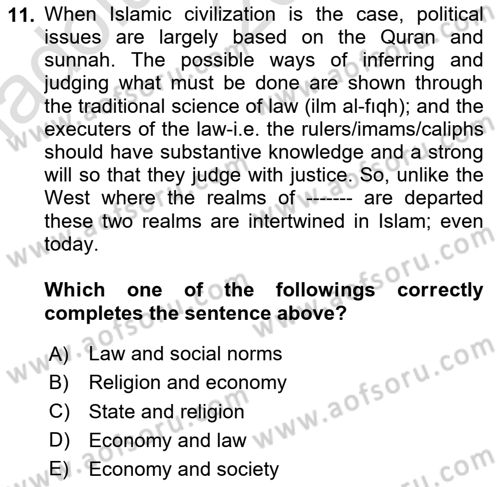 Political Thought Dersi 2024 - 2025 Yılı (Vize) Ara Sınav Soruları 11. Soru