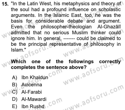 Political Thought Dersi 2024 - 2025 Yılı (Vize) Ara Sınav Soruları 15. Soru