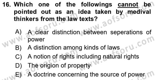 Political Thought Dersi 2024 - 2025 Yılı (Vize) Ara Sınav Soruları 16. Soru