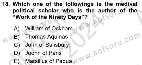 Political Thought Dersi 2024 - 2025 Yılı (Vize) Ara Sınav Soruları 18. Soru